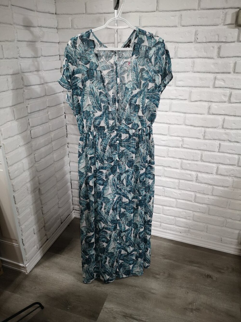 NWOT George Women's Size Large Teal Black White Maxi Sheer Cover-Up